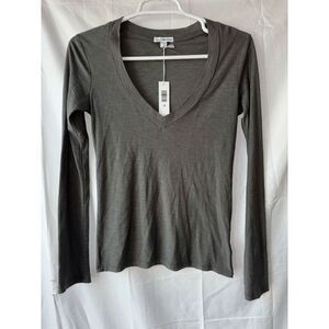 James Perse Long Sleeve Relaxed V Neck in Grey Size 0